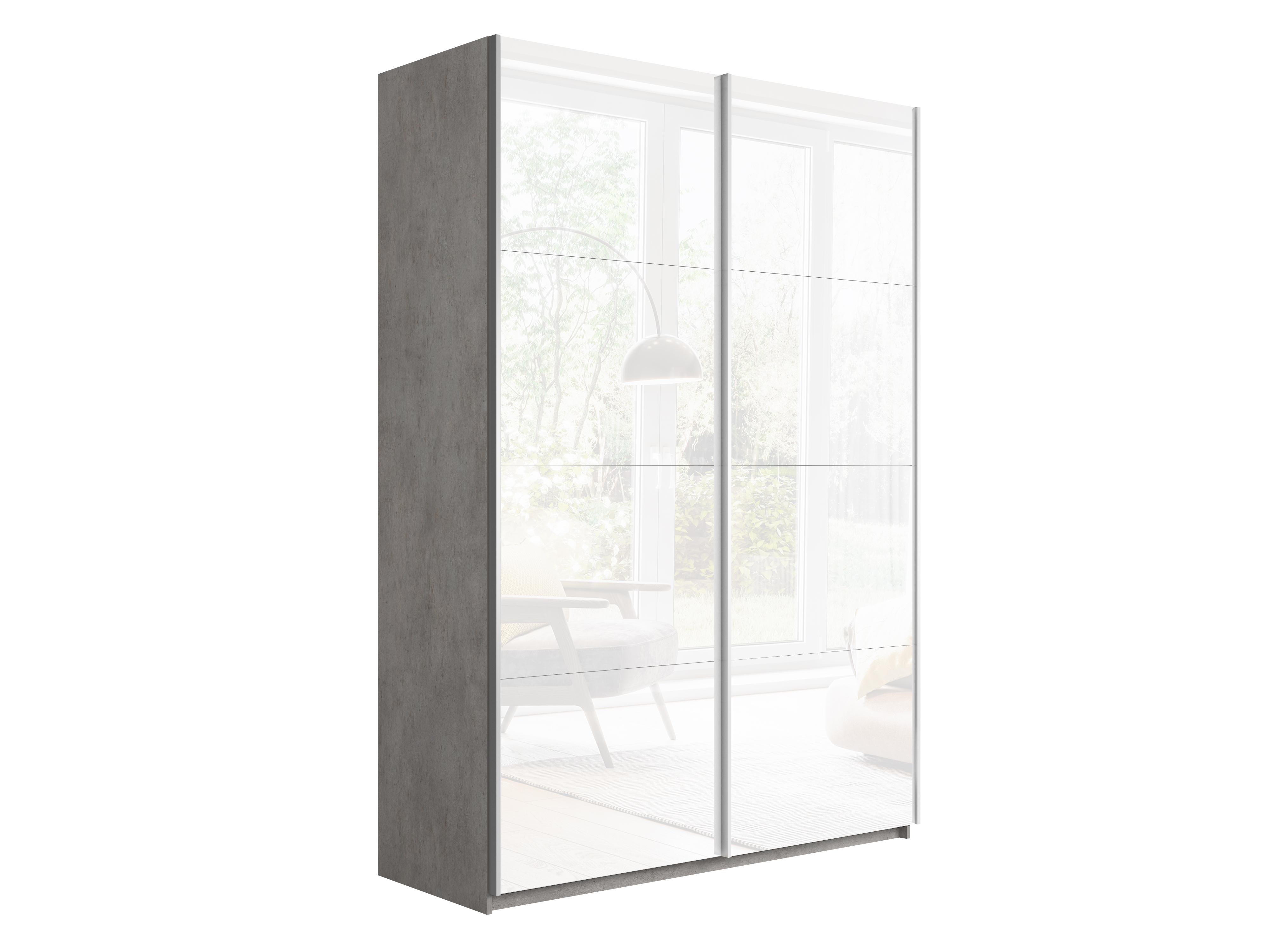 картинка Шкаф Прайм дуо Бетон фасад дверей Белое стекло 2300 x 1400 x 570 от магазина DFCH 