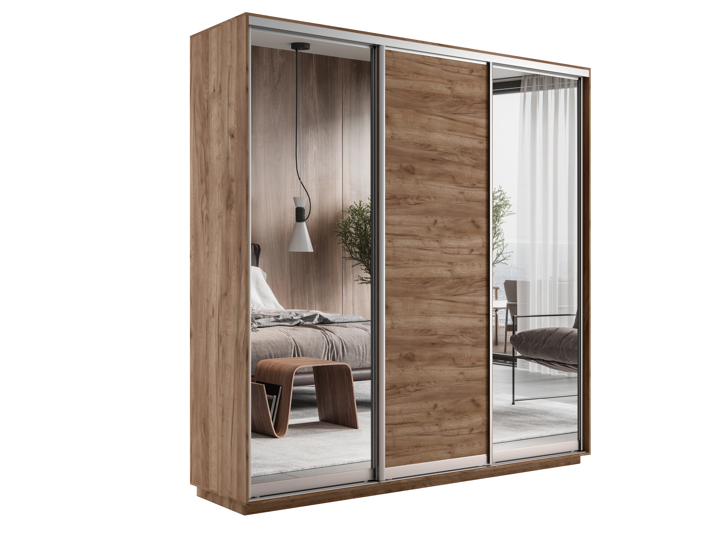 картинка Экспресс Медиум (2 зеркало) трио Крафт Табачный 2200 x 2100 x 600 от магазина DFCH 