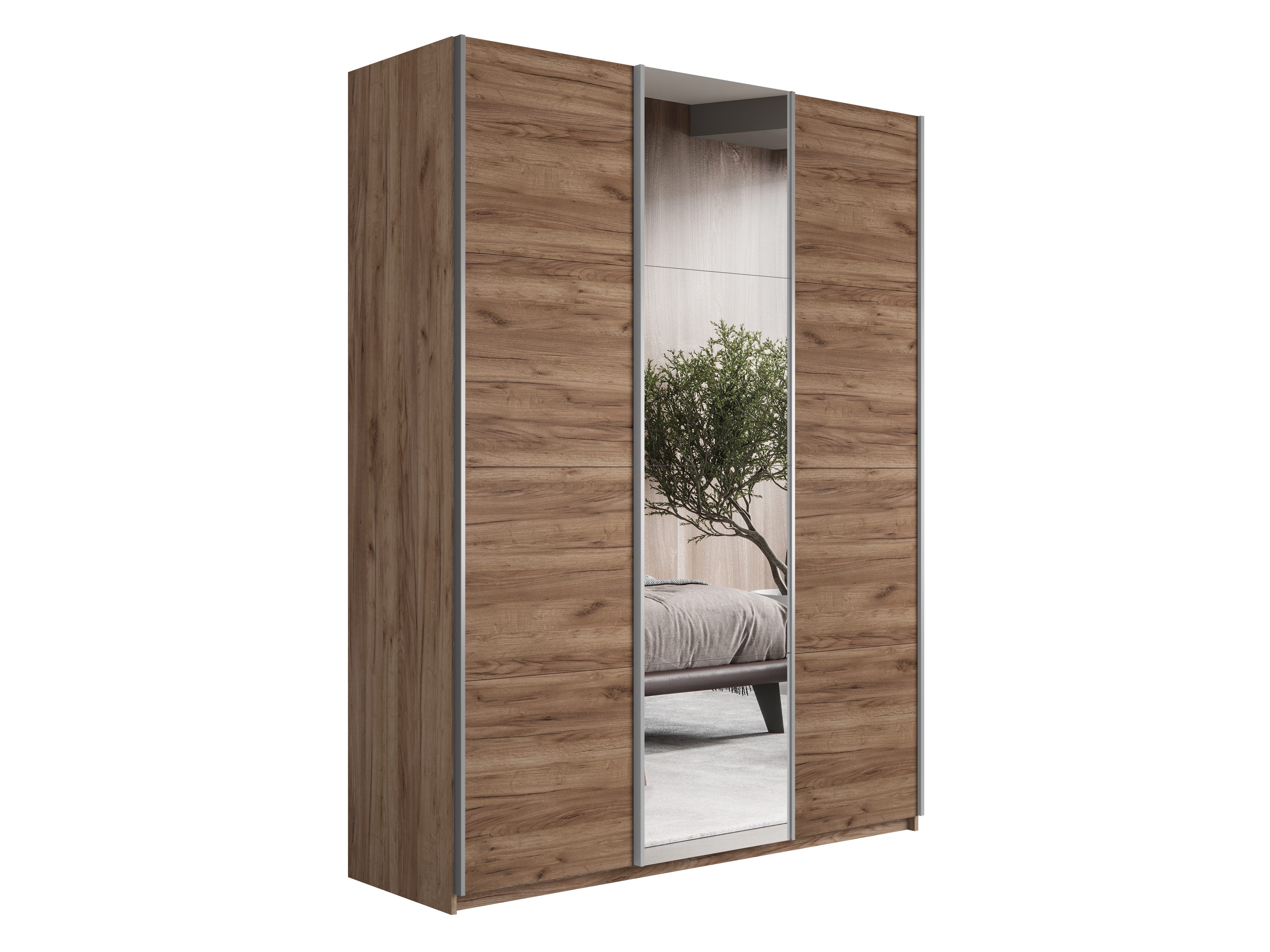 картинка Шкаф Прайм трио 2ДСП+1зеркало (Крафт Табачный) 2300 x 2100 x 570 от магазина DFCH 