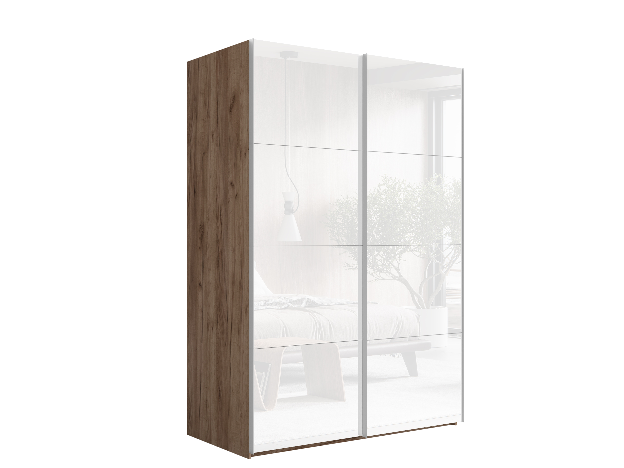 картинка Шкаф Эста Дуо Крафт Табачный фасады Белое стекло/Белое стекло  2400х1600х660 от магазина DFCH 