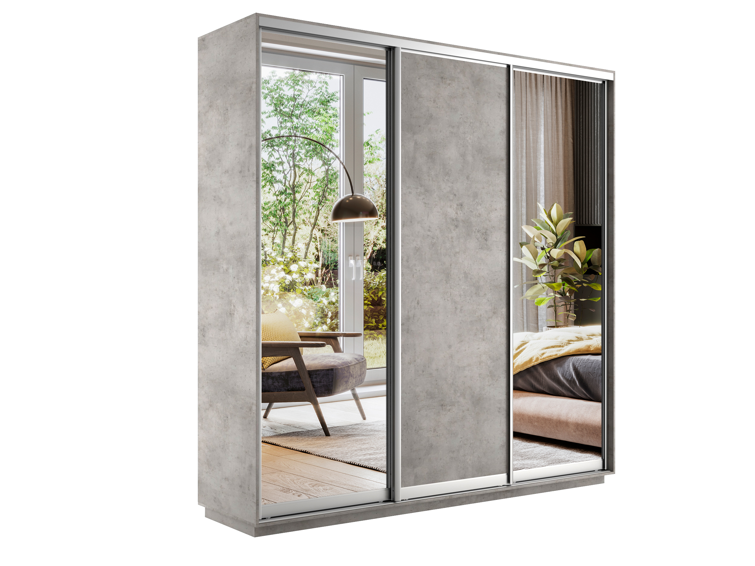 картинка Экспресс Медиум (2 зеркало) трио Бетон 2200 x 2400 x 600 от магазина DFCH 