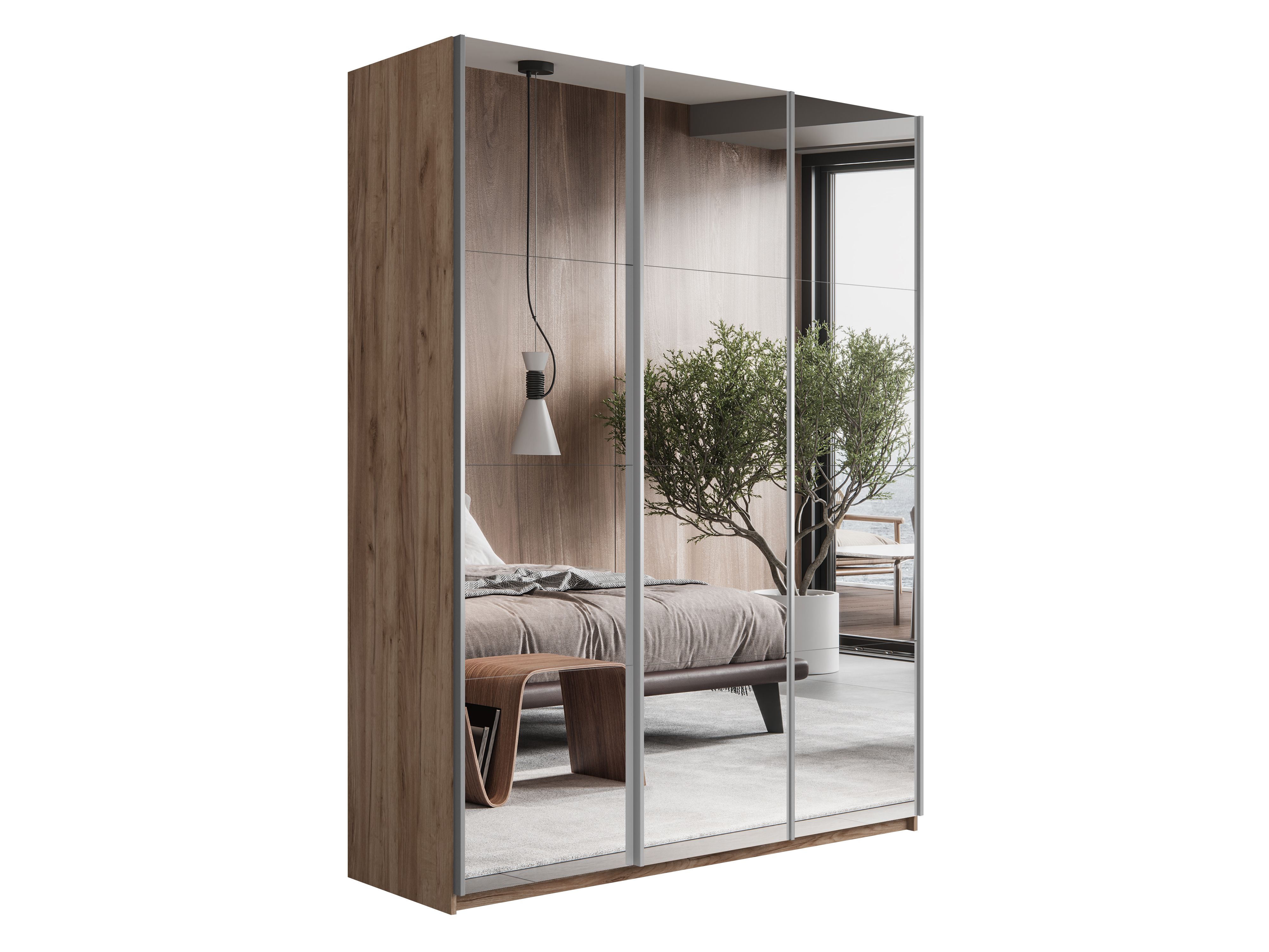 картинка Шкаф Прайм трио Зеркало (Крафт Табачный) 2300 x 2100 x 570 от магазина DFCH 