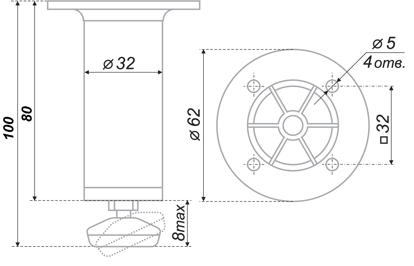 картинка Мебельная опора N308CP.2 от магазина DFCH 
