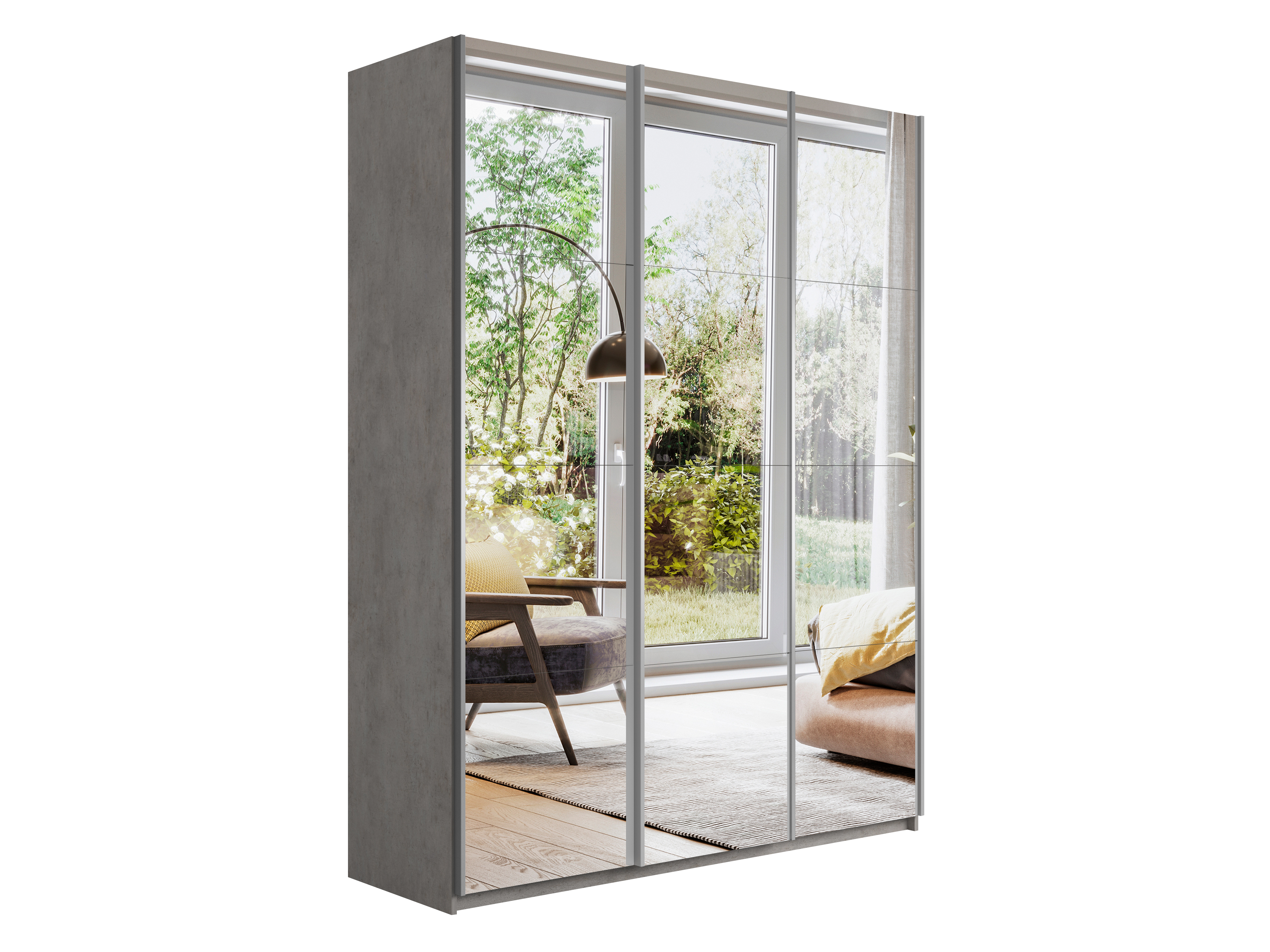 картинка Шкаф Прайм трио Зеркало (Бетон) 2300 x 2100 x 570 от магазина DFCH 