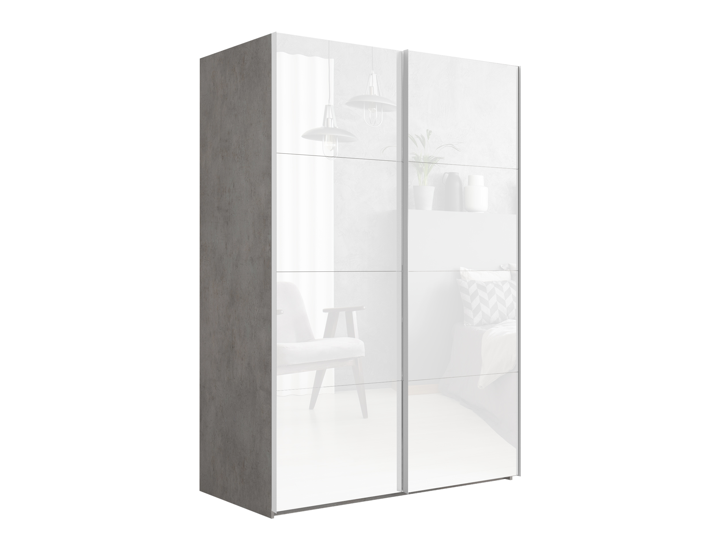 картинка Шкаф Эста Дуо Бетон фасады Белое стекло/Белое стекло  2400х1600х660 от магазина DFCH 