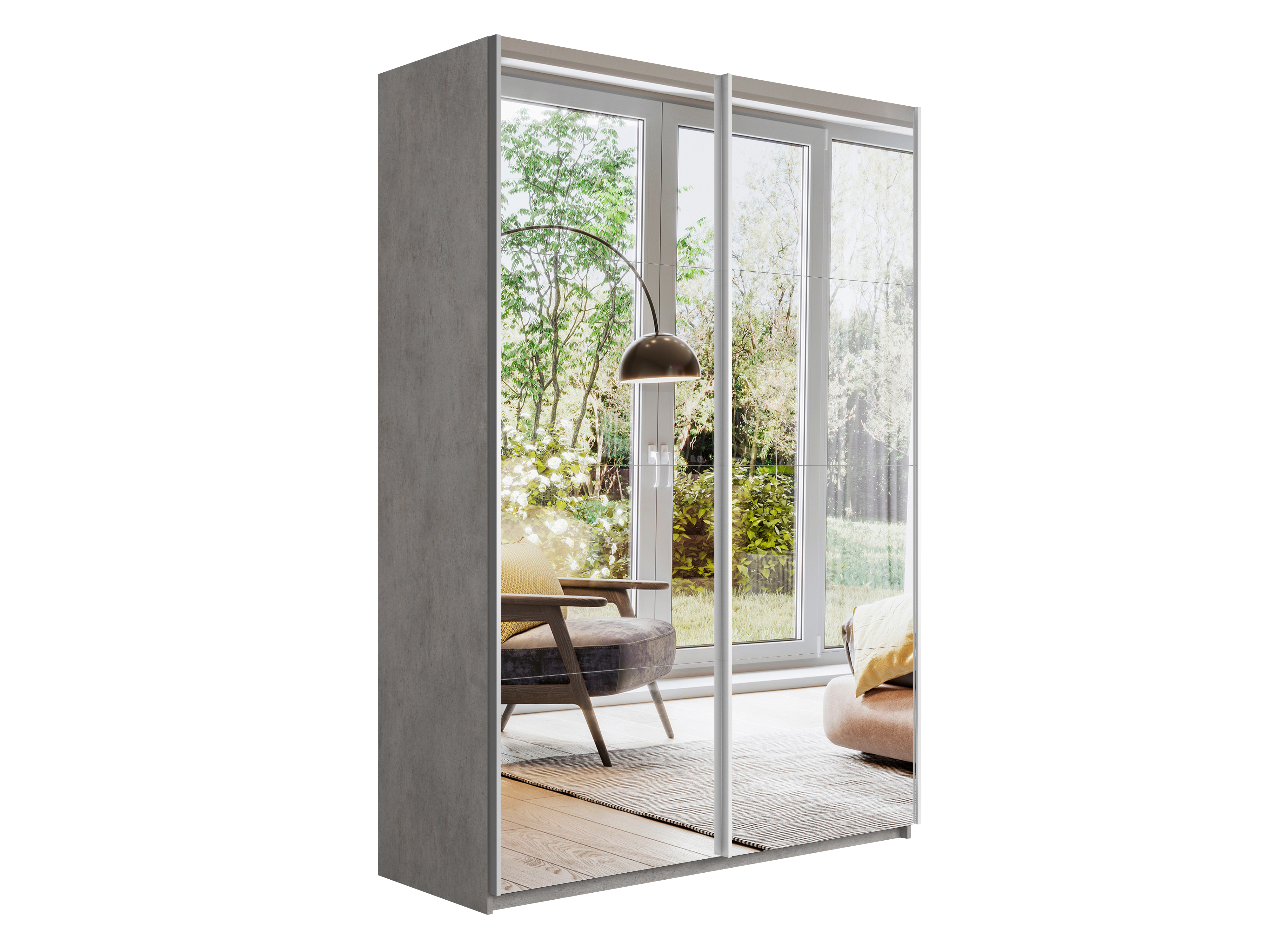 картинка Шкаф Прайм дуо Зеркало+зеркало Бетон 2300 х 1200 х 570 от магазина DFCH 