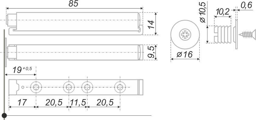 картинка Упор-защелка фасада AMF11/W от магазина DFCH 
