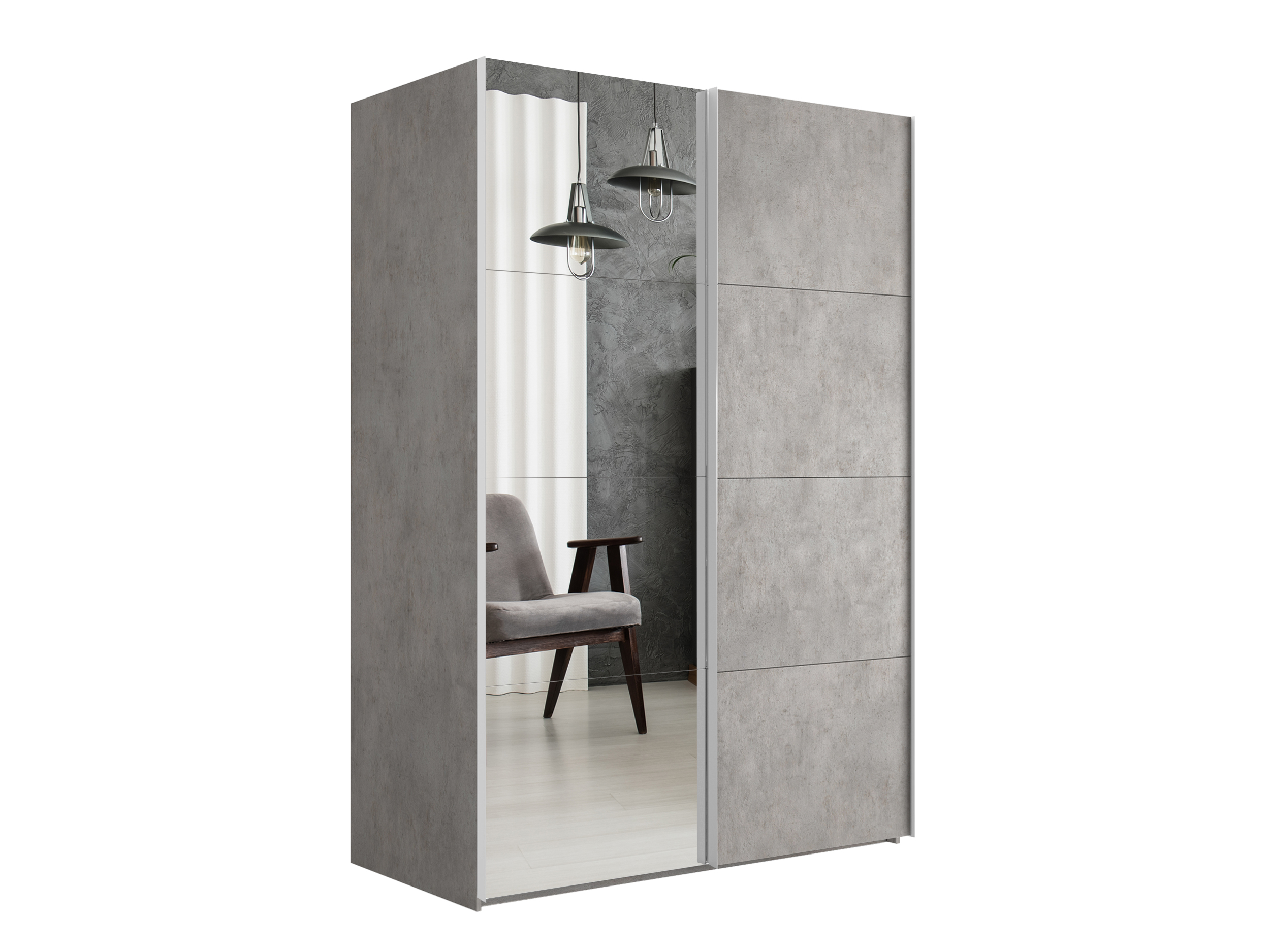 картинка Шкаф Эста Дуо Бетон фасады ДСП/Зеркало  2400х1600х660 от магазина DFCH 