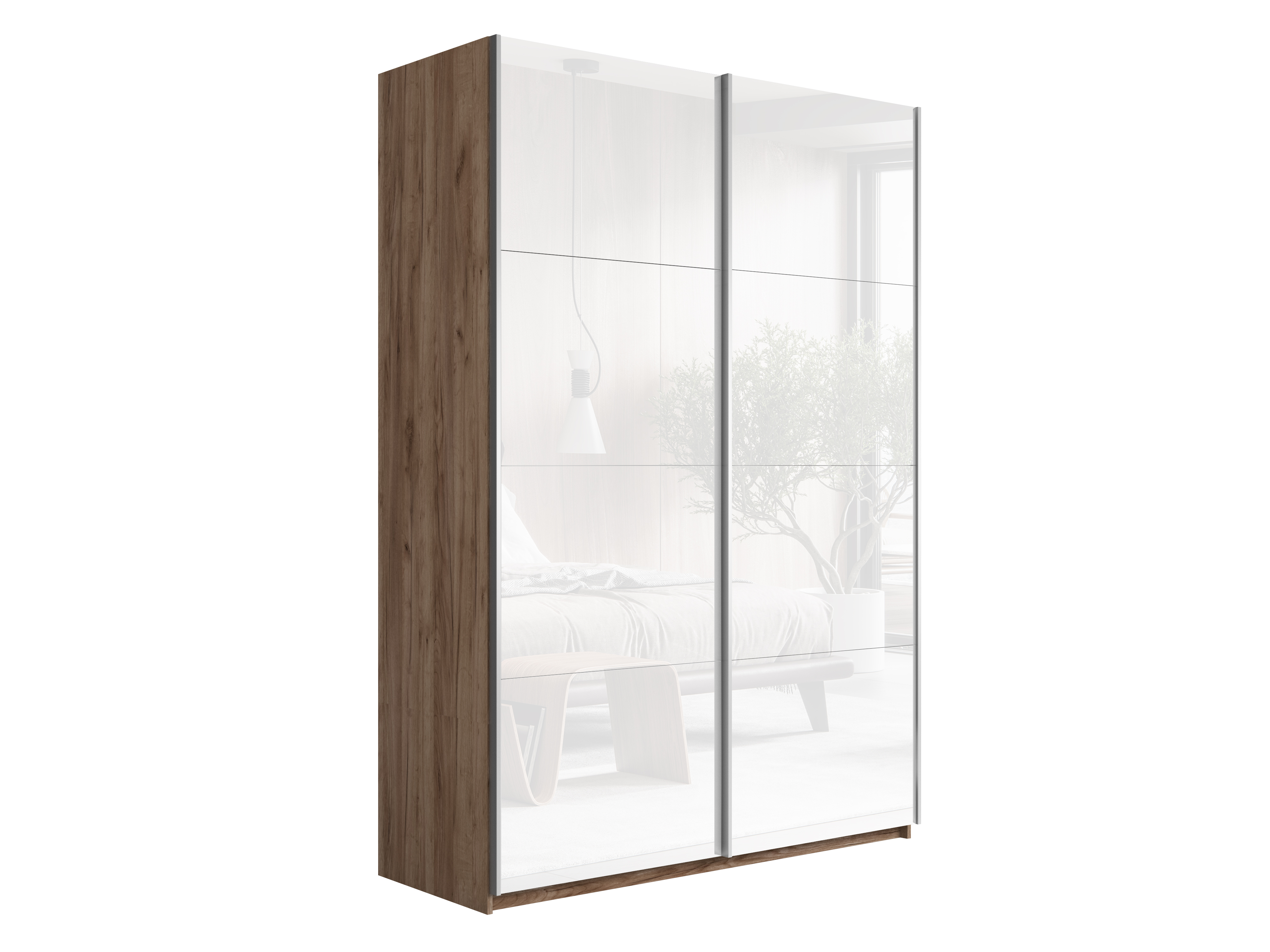 картинка Шкаф Прайм дуо Крафт Табачный фасад дверей Белое стекло 2300 x 1600 x 570 от магазина DFCH 