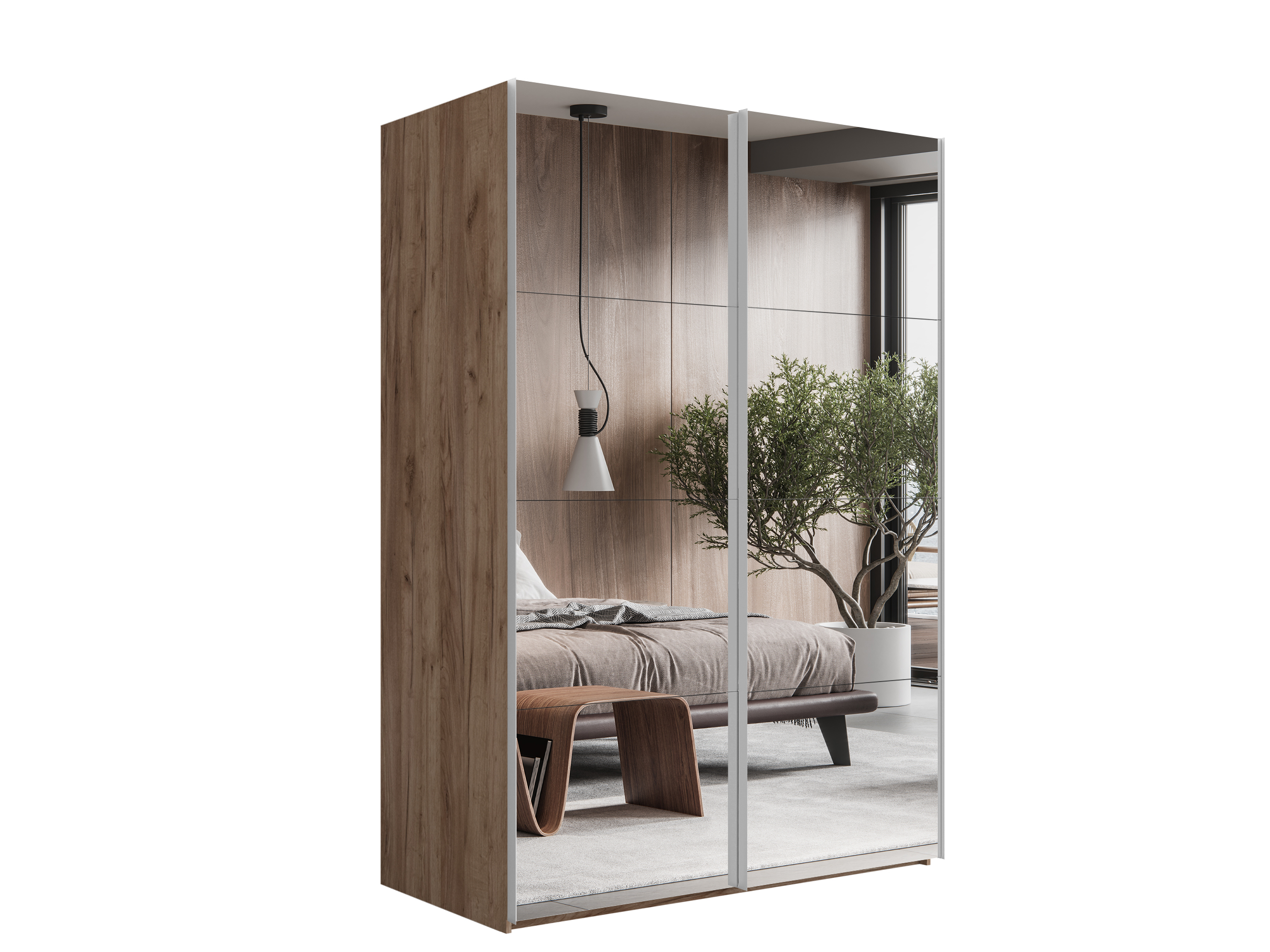 картинка Шкаф Эста Дуо Крафт Табачный фасады Зеркало/Зеркало  2400х1600х660 от магазина DFCH 