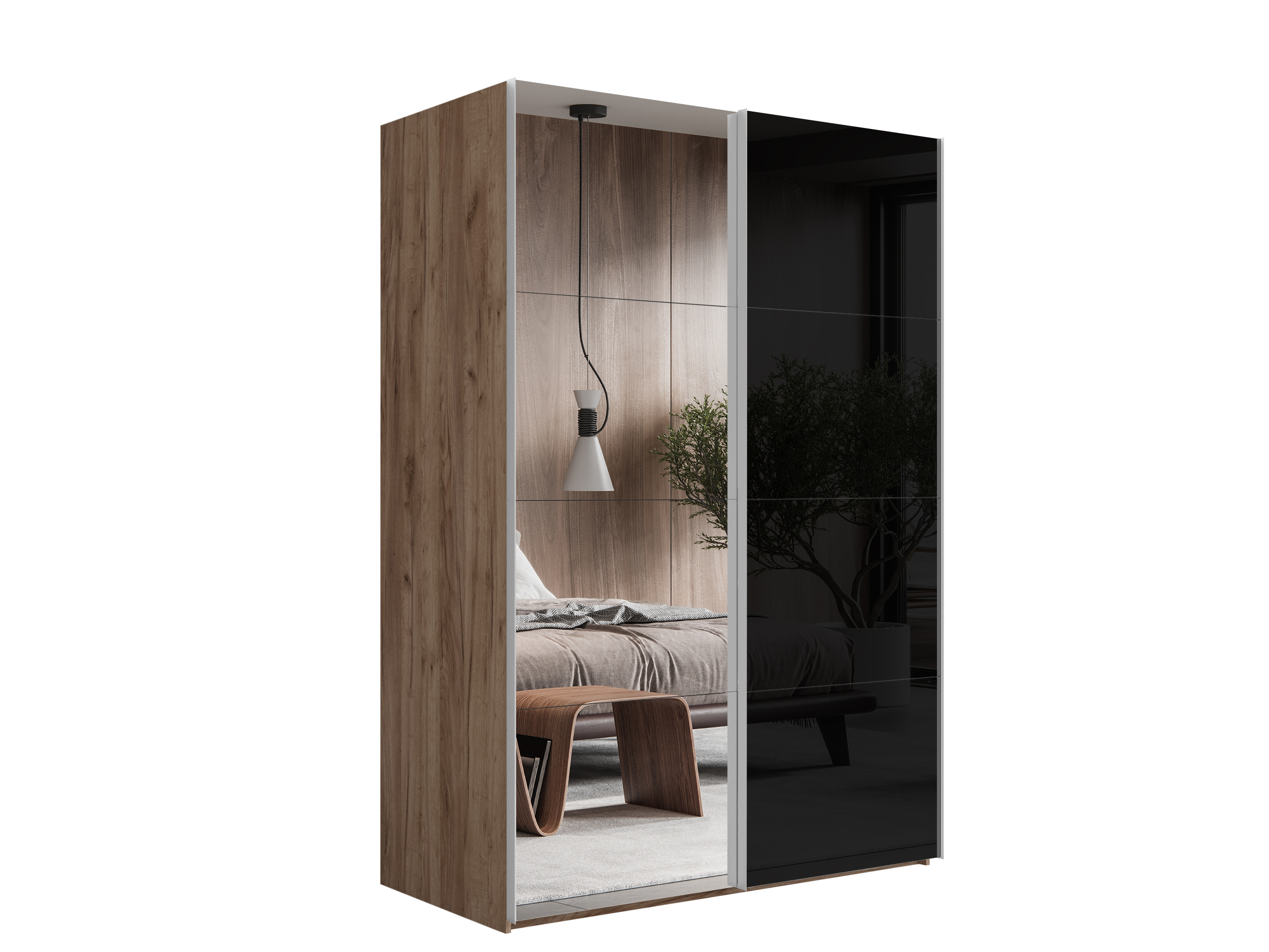 картинка Шкаф Эста Дуо Крафт Табачный фасады Зеркало/Черное стекло  2400х1600х660 от магазина DFCH 