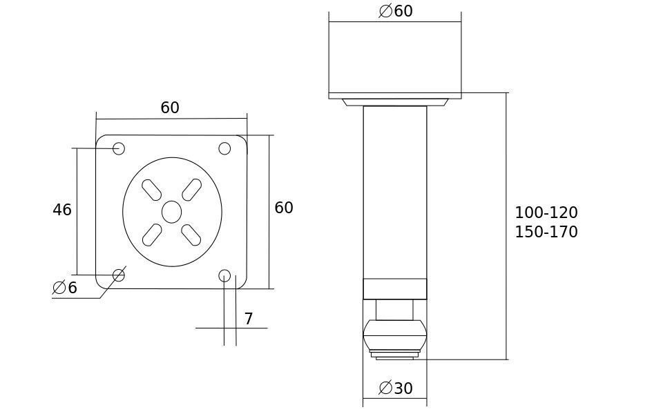 Ножка цокольная металлическая  d 50 200-220мм хром купить по цене от  в Петербурге и Москве
