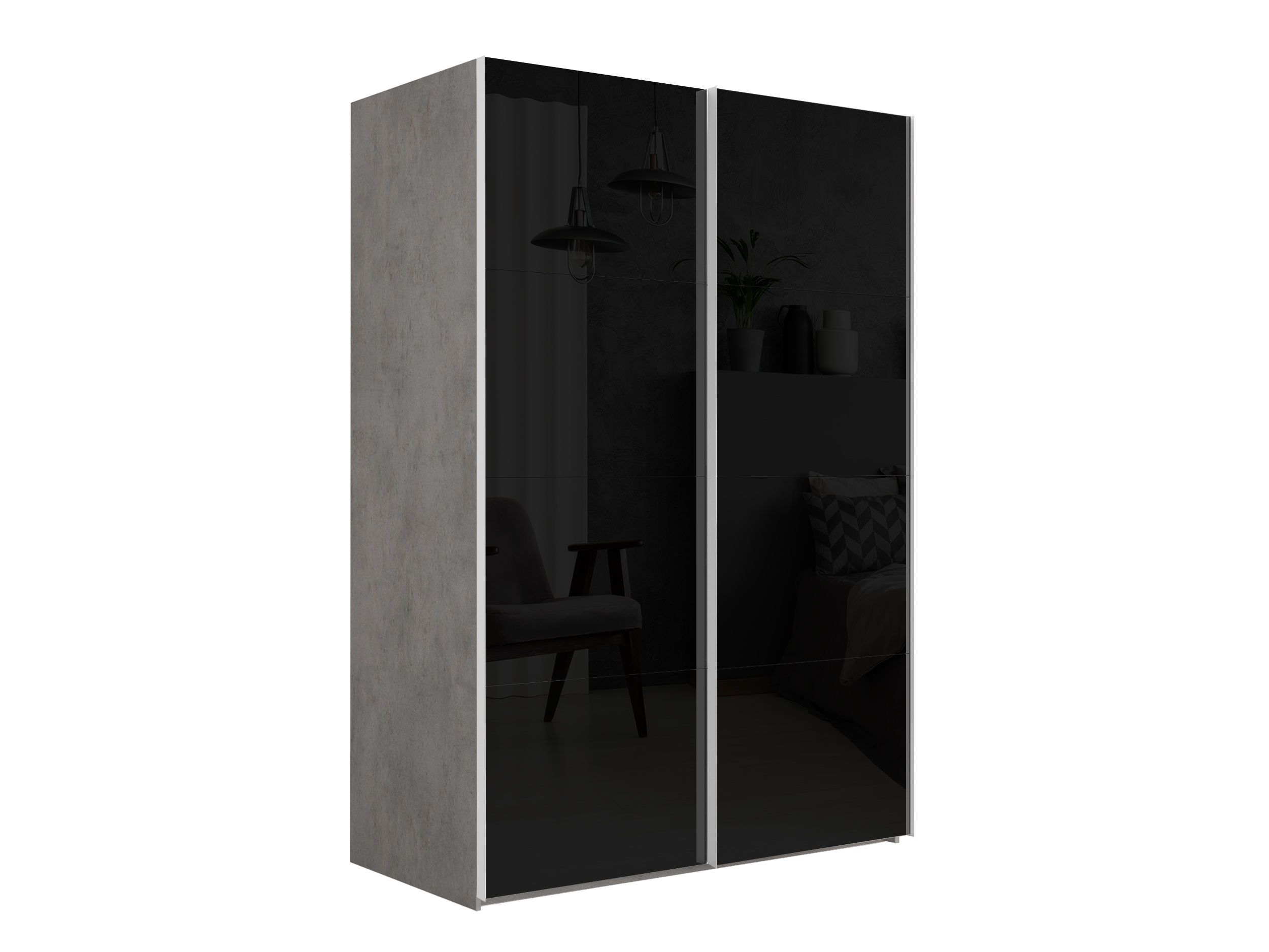 картинка Шкаф Эста Дуо Бетон фасады Черное стекло/Черное стекло  2400х1600х660 от магазина DFCH 