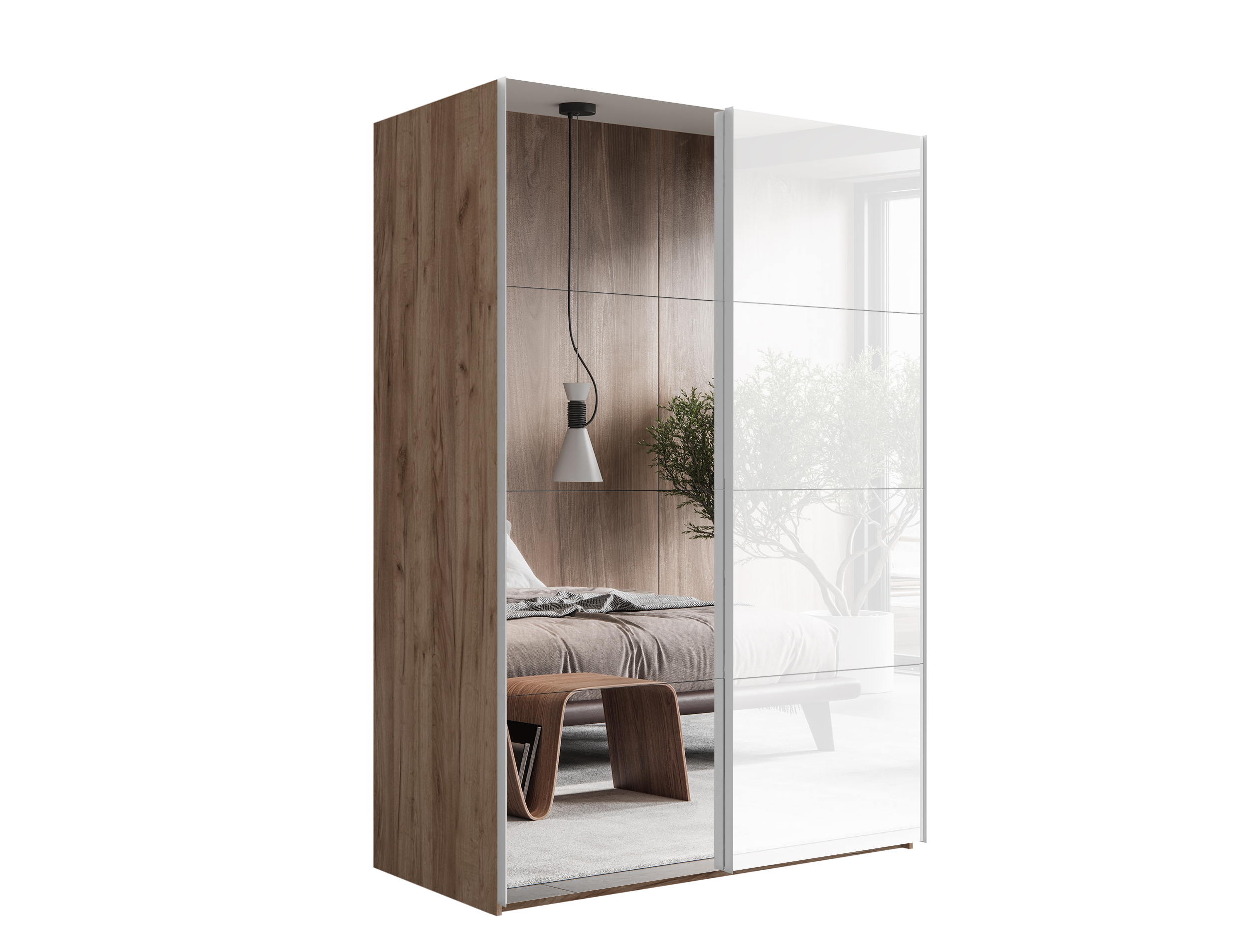 картинка Шкаф Эста Дуо Крафт Табачный фасады Зеркало/Белое стекло  2400х1600х660 от магазина DFCH 