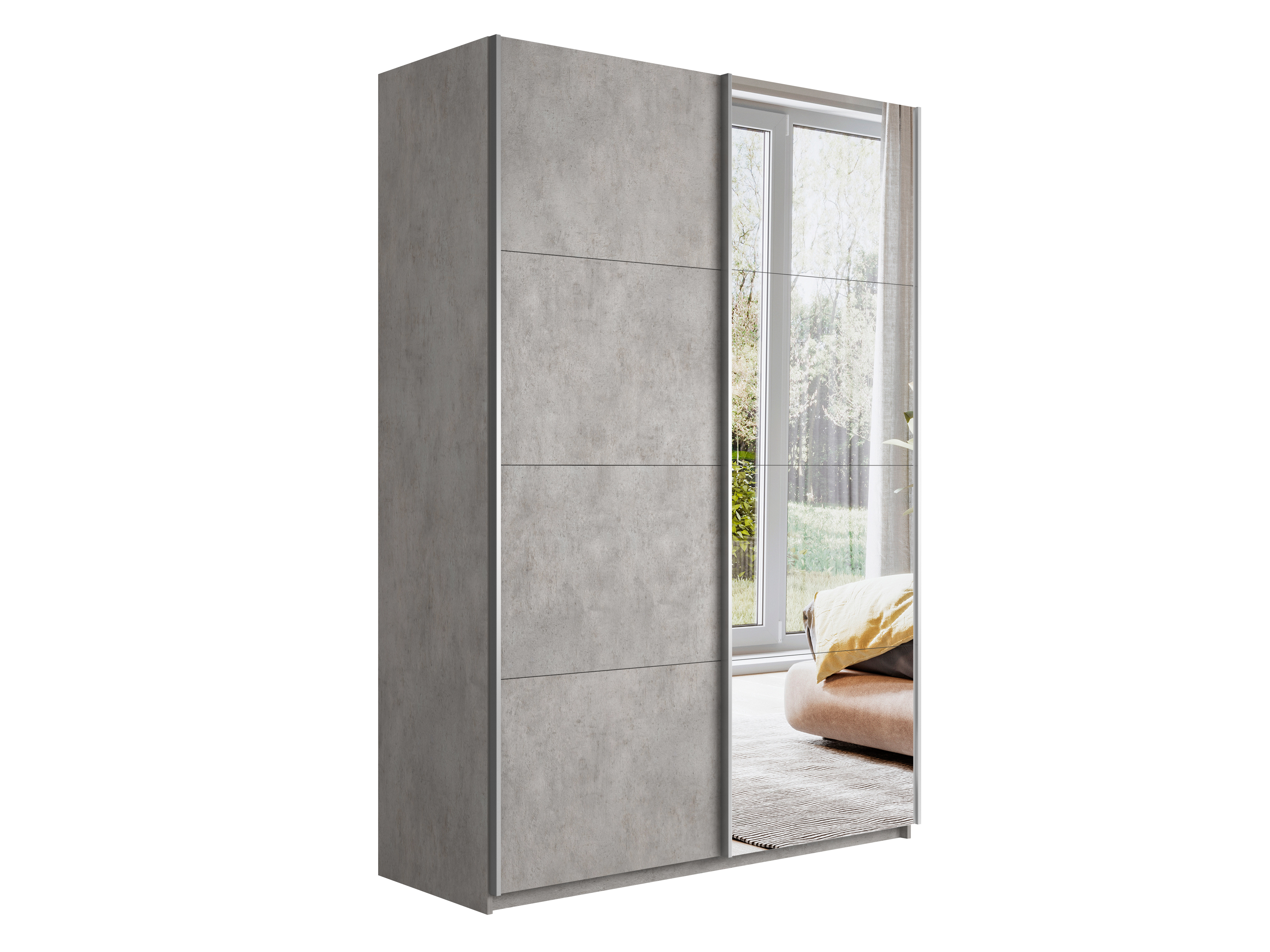 картинка Шкаф Прайм дуо ДСП+зеркало Бетон 2300 х 1200 х 570 от магазина DFCH 