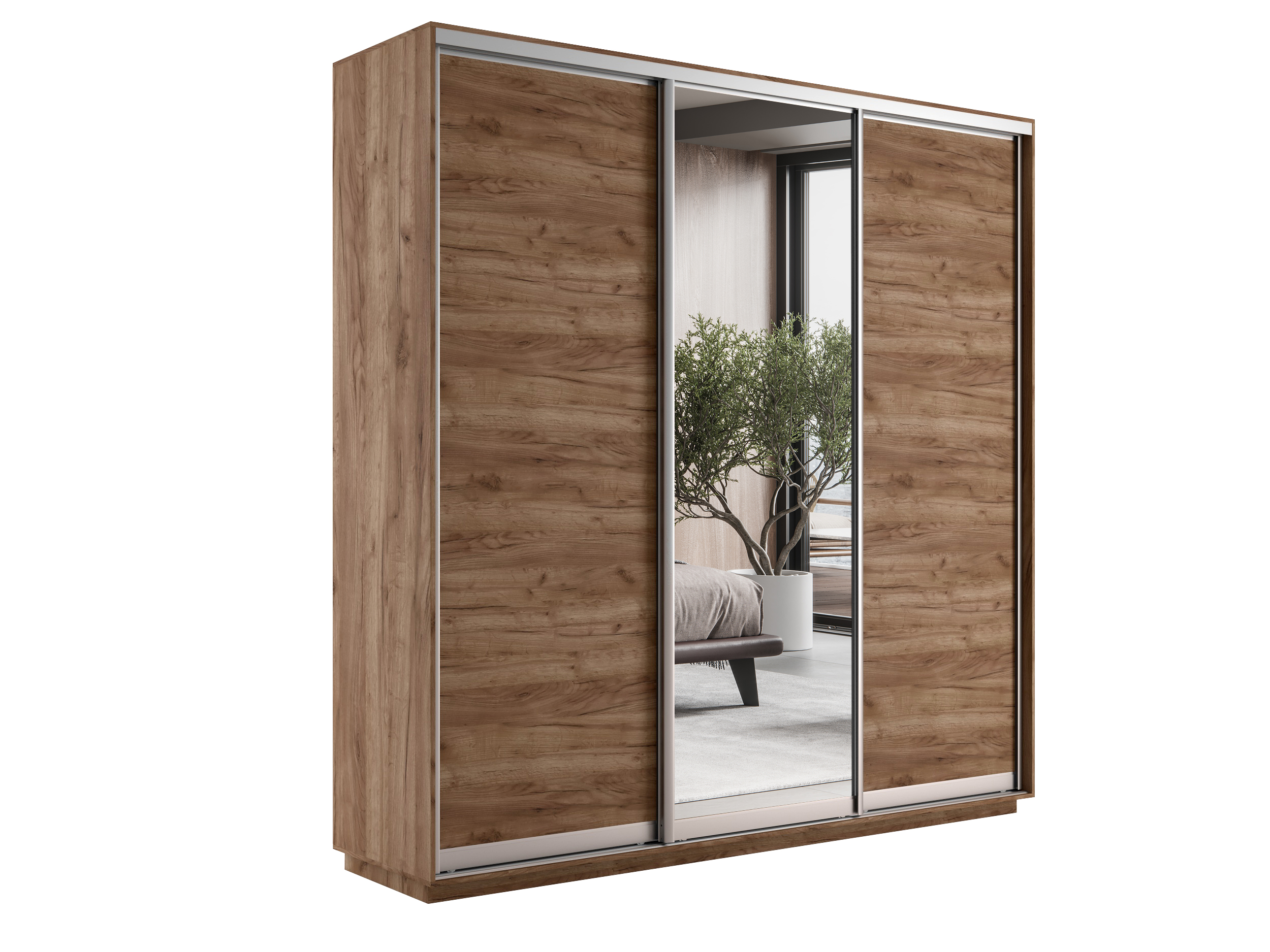 картинка Экспресс Медиум (1 зеркало) трио Крафт Табачный 2200 x 2400 x 600 от магазина DFCH 