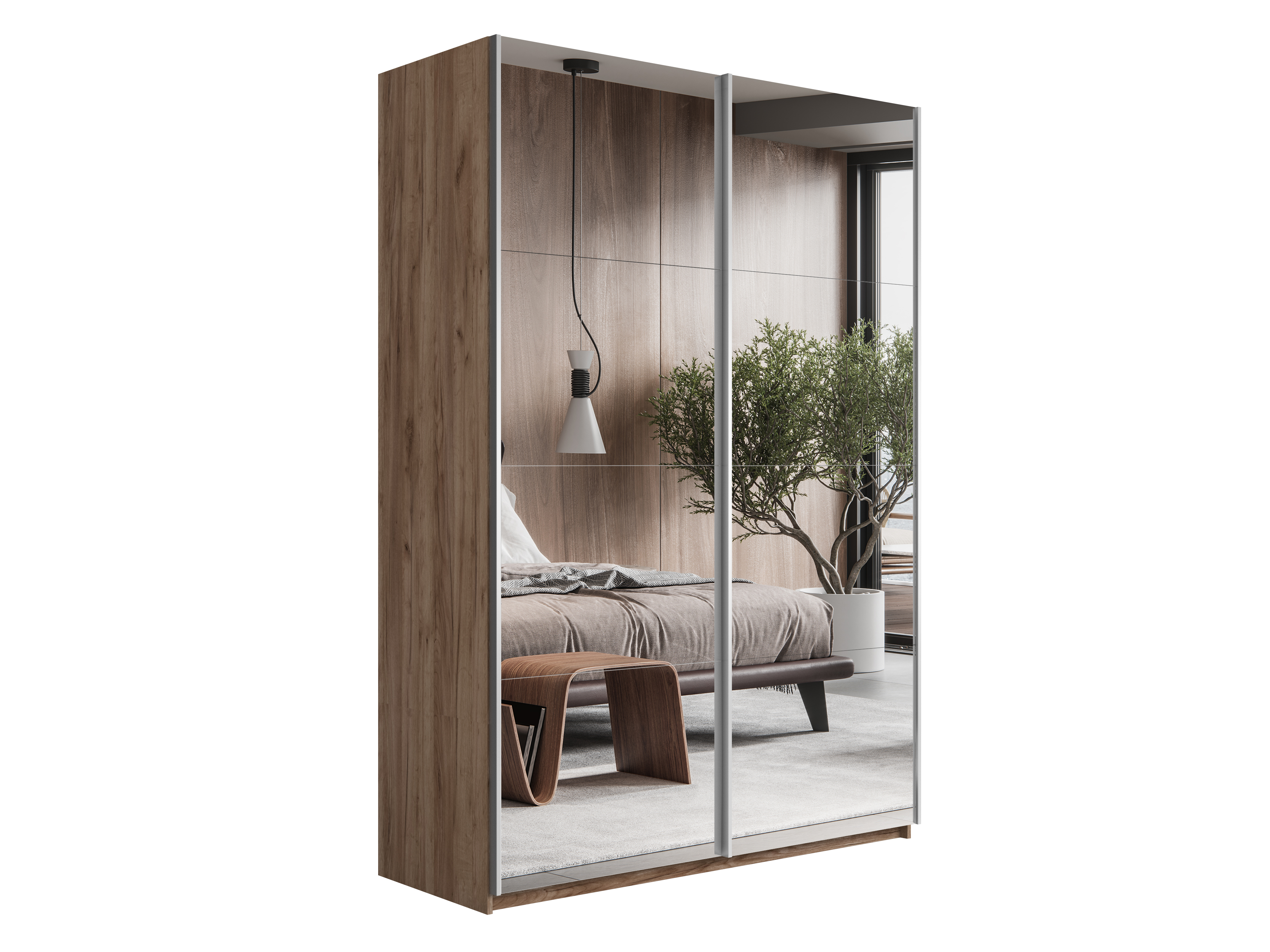 картинка Шкаф Прайм дуо Зеркало+зеркало Крафт Табачный 2300 х 1200 х 570 от магазина DFCH 