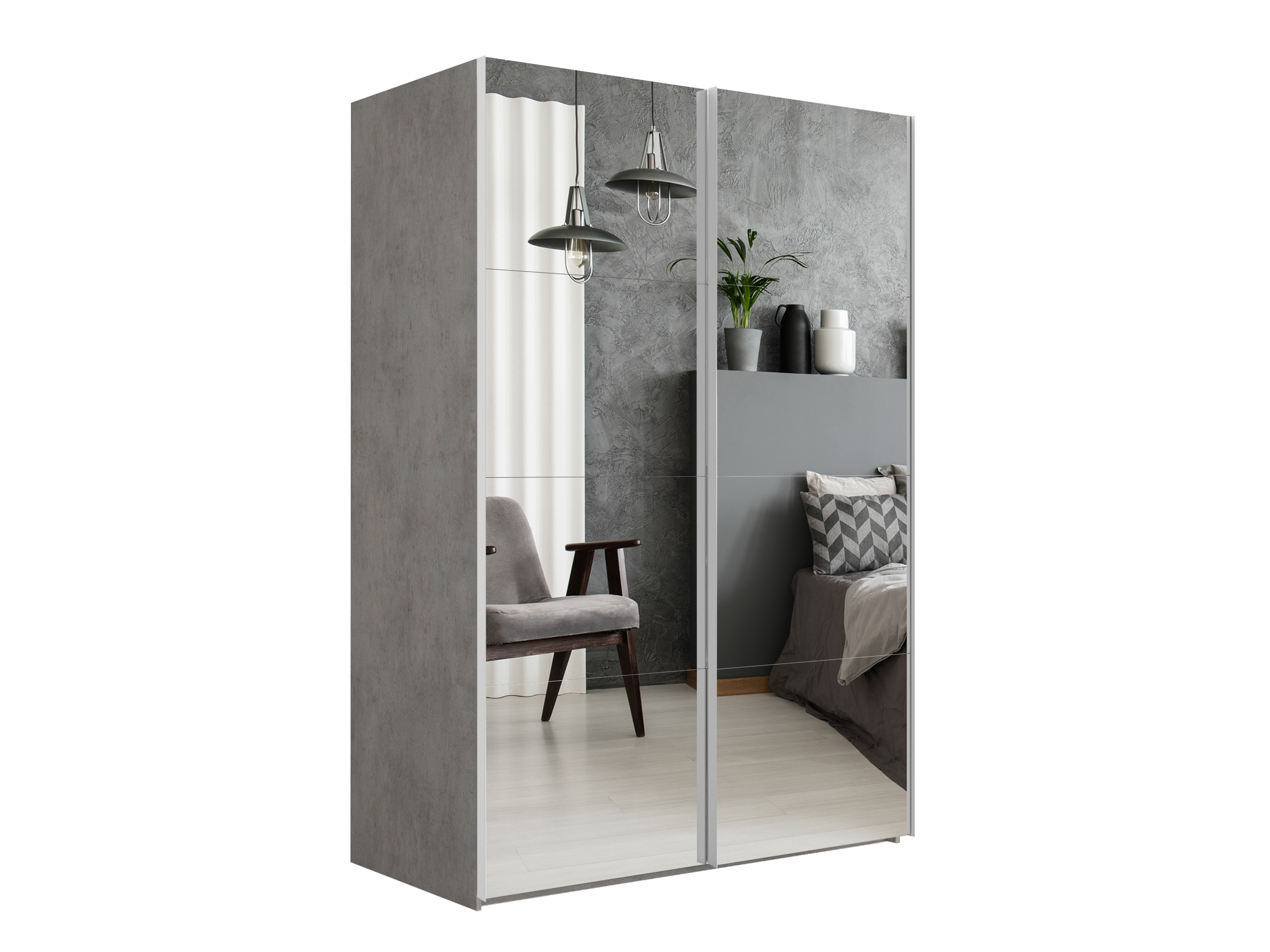 картинка Шкаф Эста Дуо Бетон фасады Зеркало/Зеркало  2400х1600х660 от магазина DFCH 