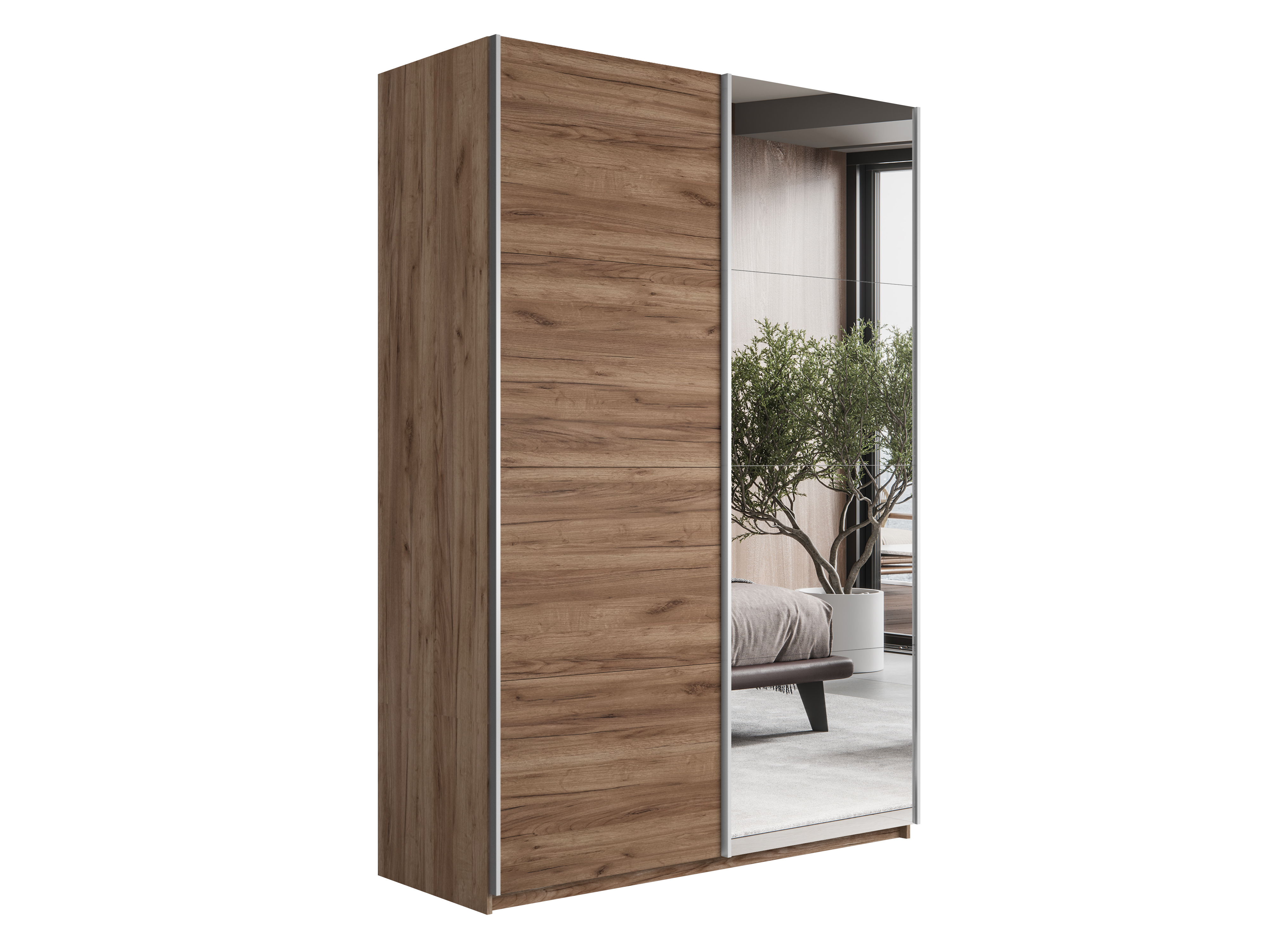 картинка Шкаф Прайм дуо ДСП+зеркало Крафт Табачный 2300 х 1200 х 570 от магазина DFCH 